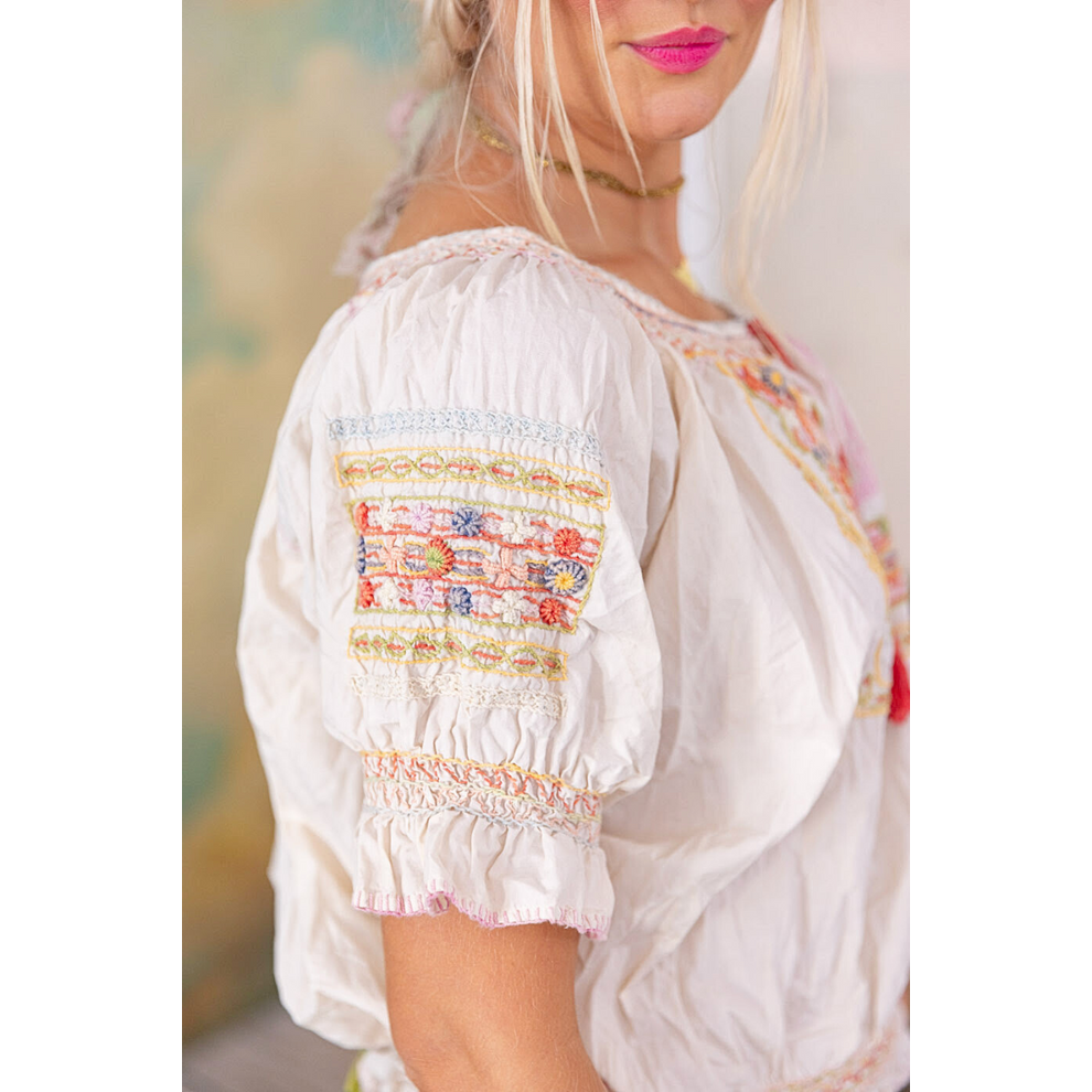 Magnolia Pearl Chrissy Folk Blouse in Moonlight