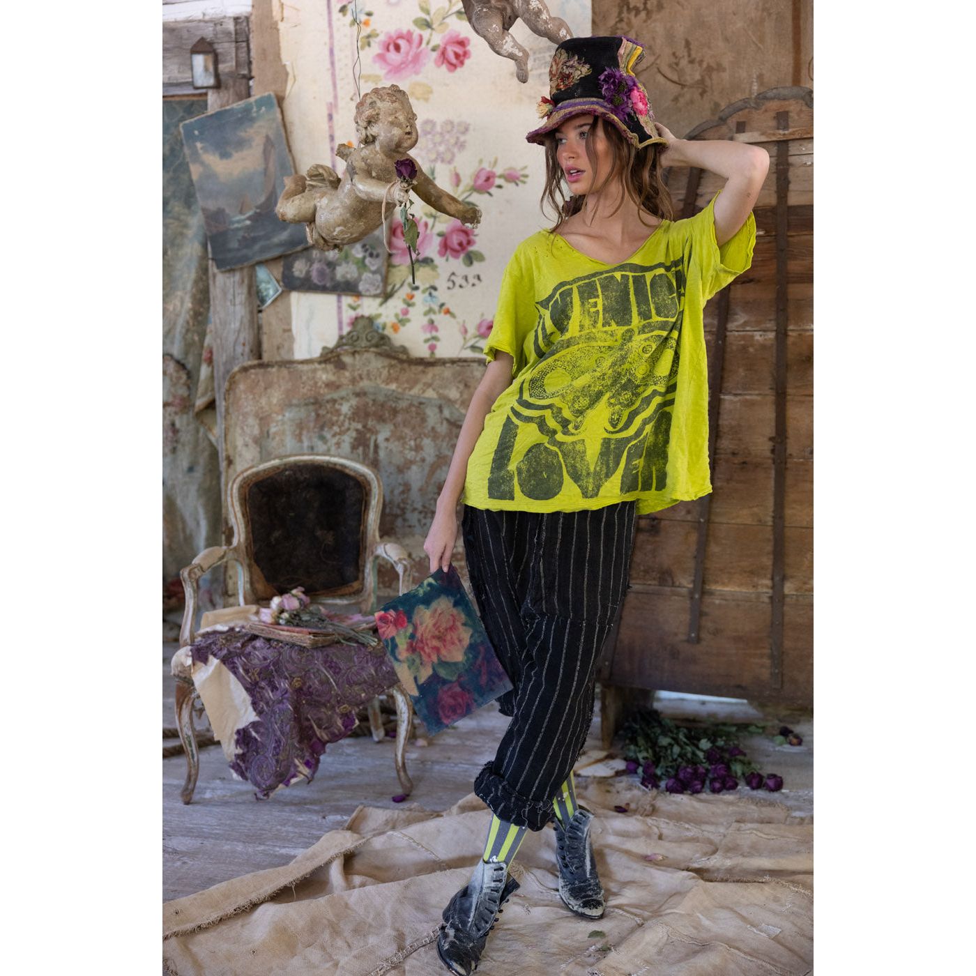 Magnolia Pearl Venice Lover Butterfly Tee in Yellow Plum