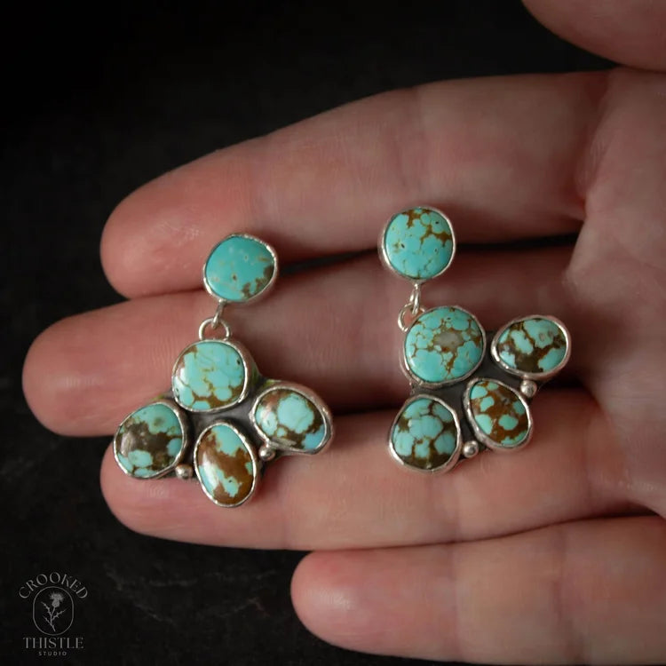 Crooked Thistle #8 Mine Turquoise Flower Earrings