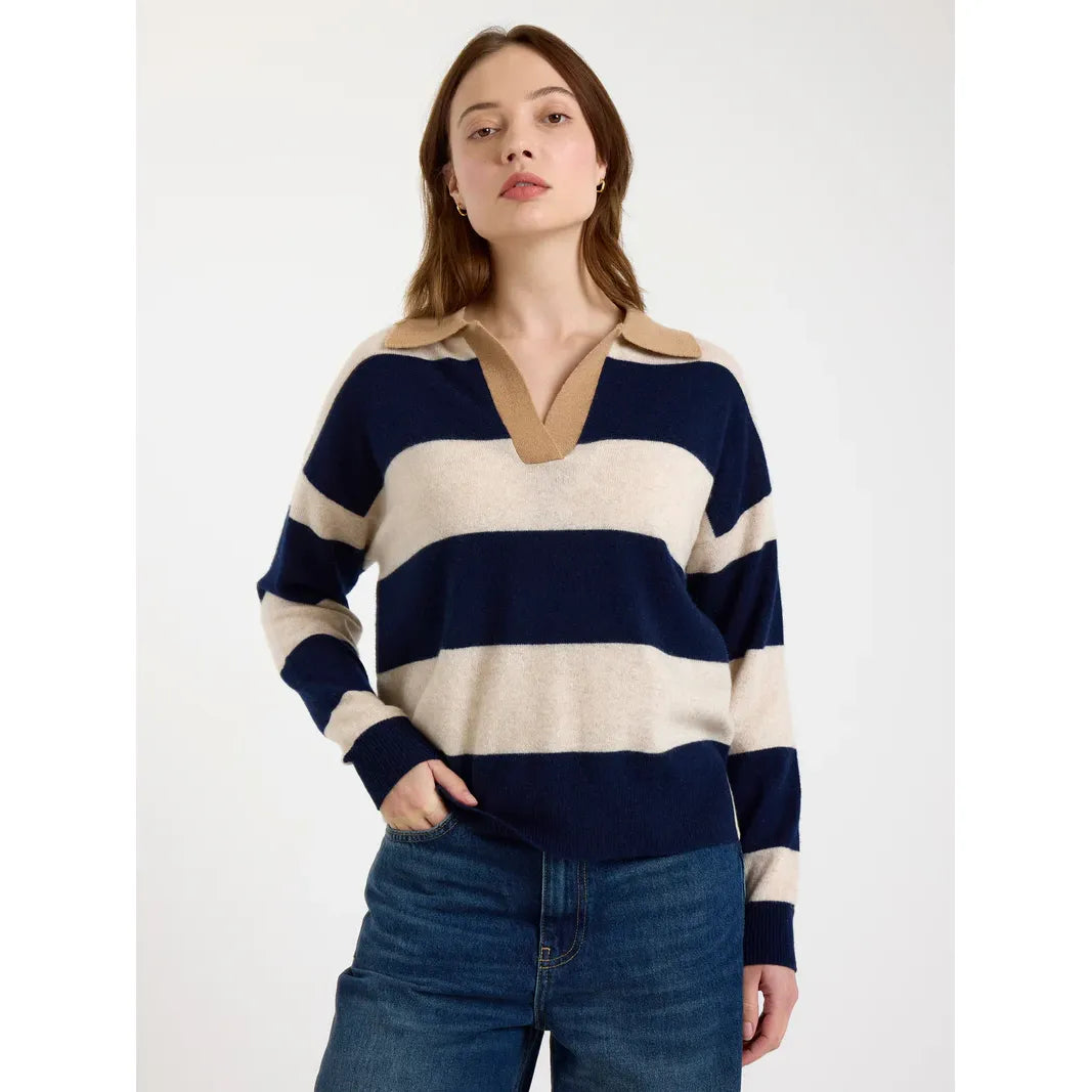 Brodie 100% Cashmere Ruby Rugby Polo in Navy