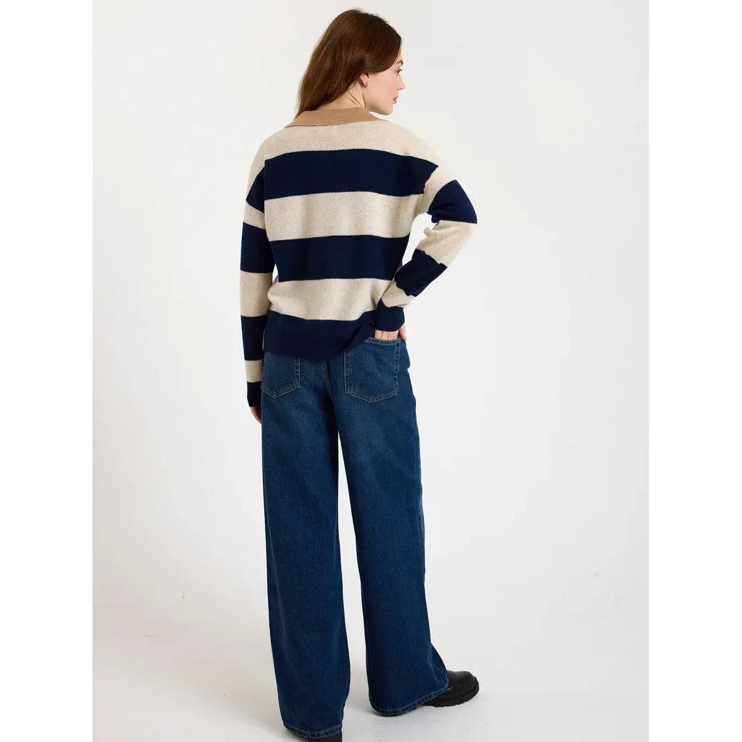 Brodie 100% Cashmere Ruby Rugby Polo in Navy