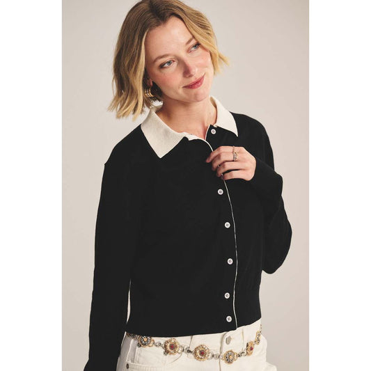 Velvet by Graham & Spencer Cotton Cashmere Blend Cardigan in Black