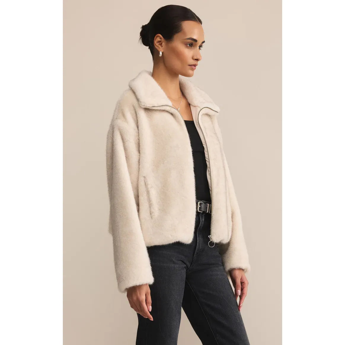 Z Supply Amethyst Faux Fur Jacket in Crystal