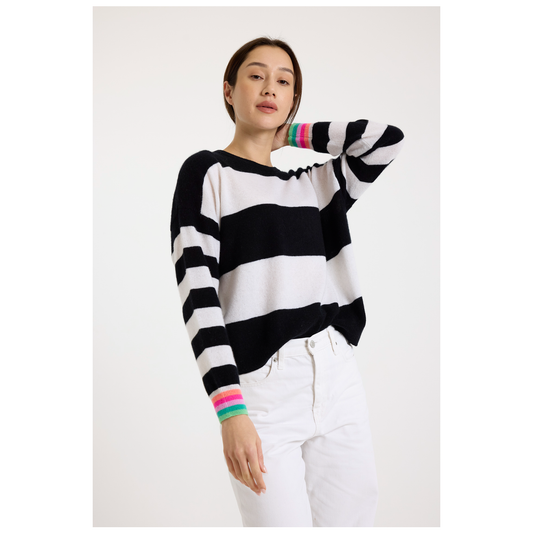 Brodie 100% Cashmere Molly Stripe Crew