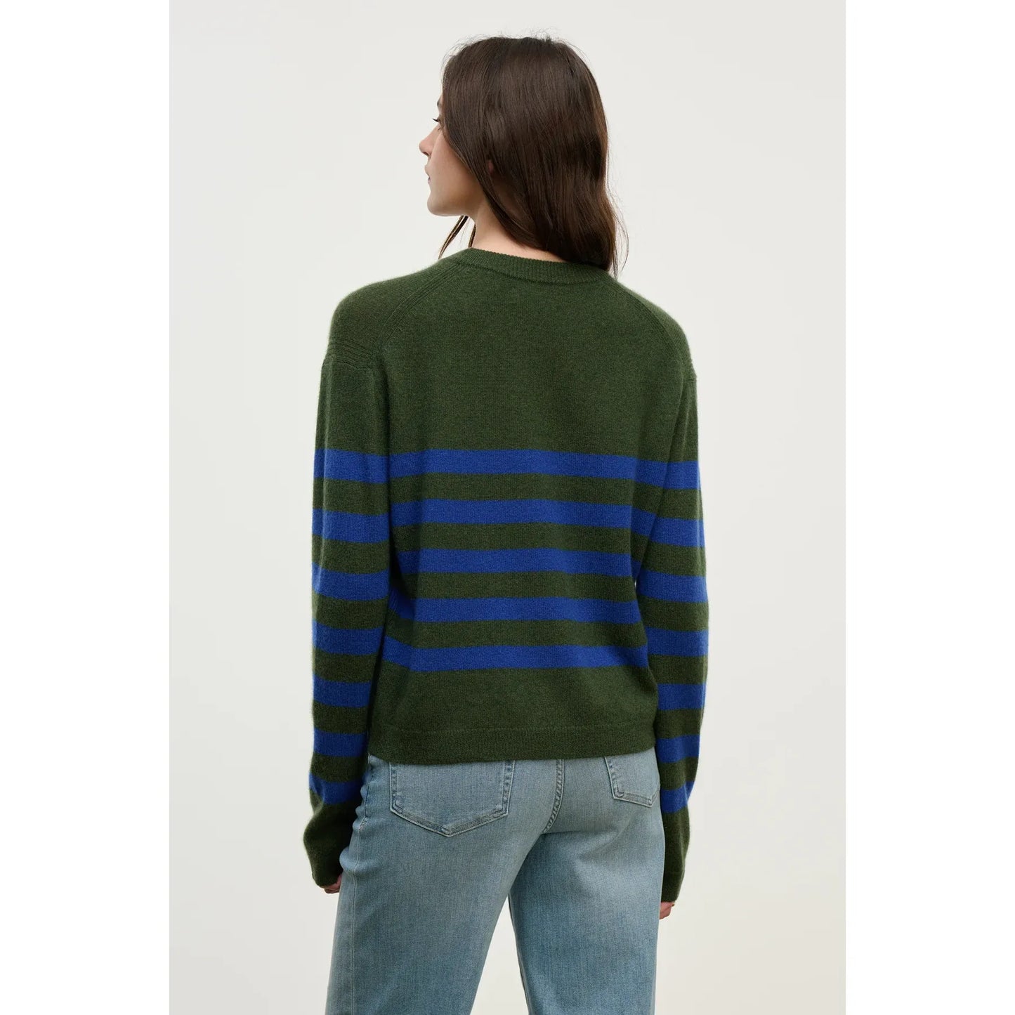 Velvet by Graham & Spencer Diana Cashmere Striped Sweather in Military/Blue