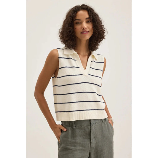 Velvet by Graham and Spencer Nayla otton Cashmere Sweater Vest in Milk/Blue