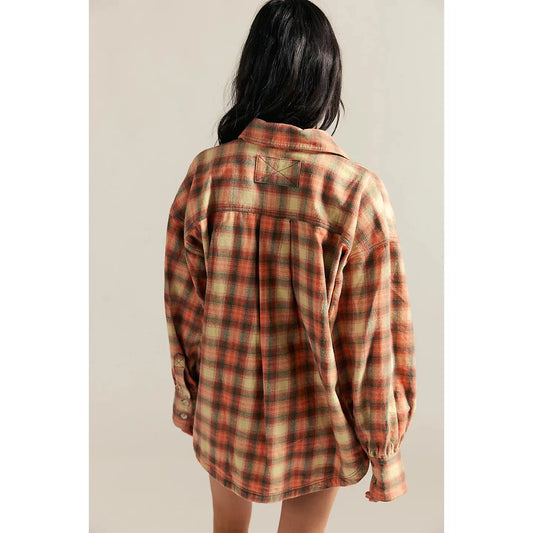 Free People Ashley Plaid Shirt in Sand Combo