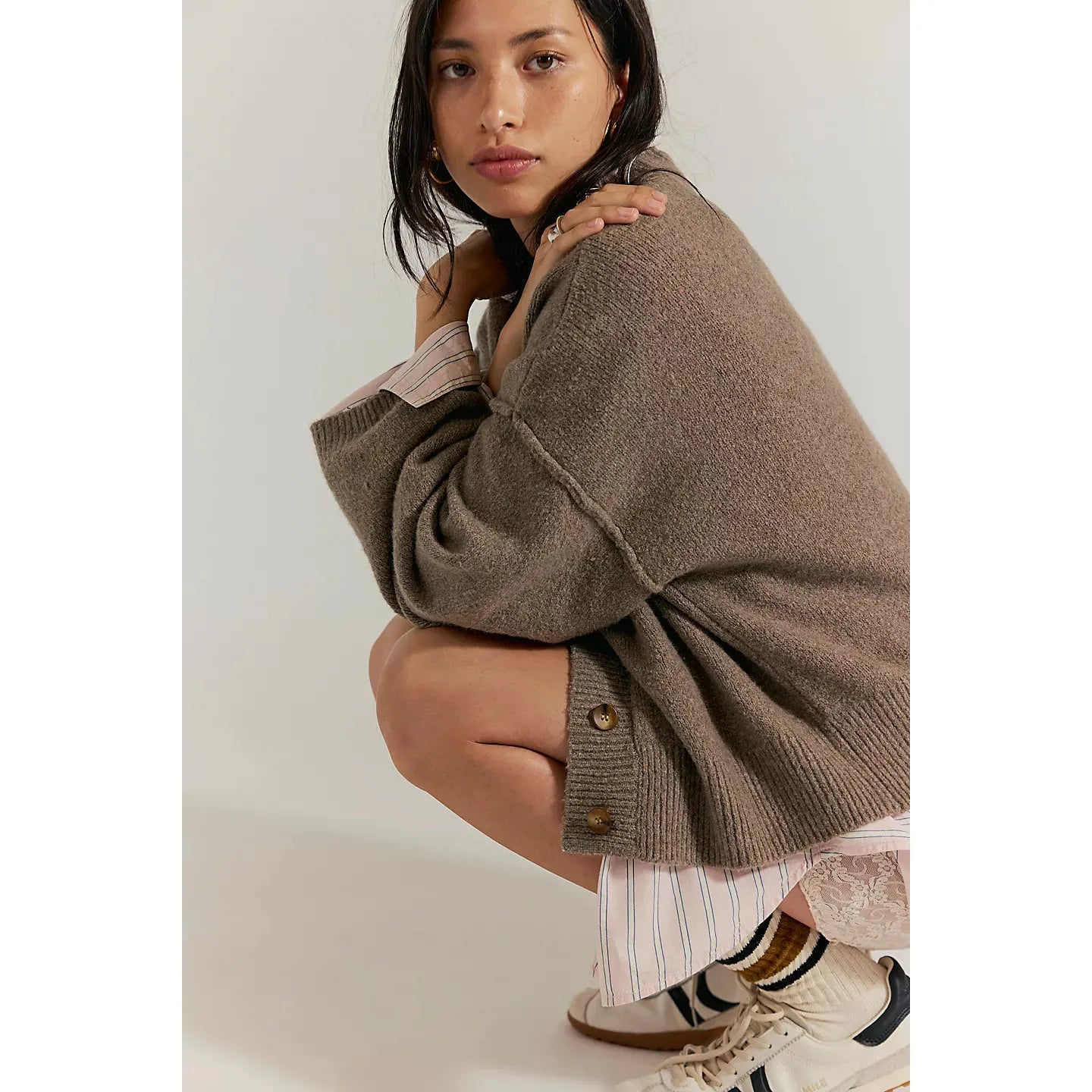 Free People Cool of the Night Cardi in Mocha Melange