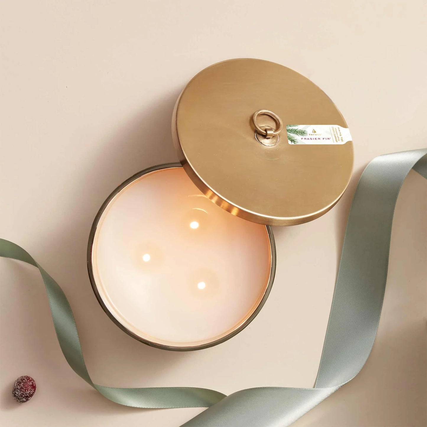 Thymes Frasier Fir Frosted Plaid 3-Wick Candle