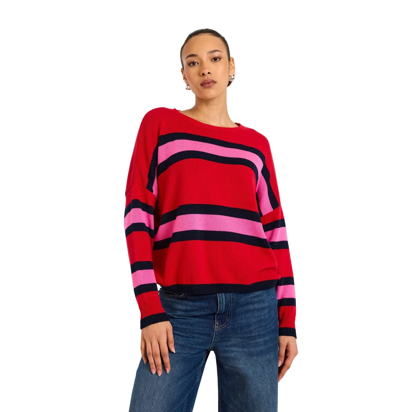 Wispr by Brodie Evelyn Striped Sweater in Tomato/Navy