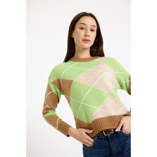 Brodie 100% Cashmere Argyle Crew in Chestnut