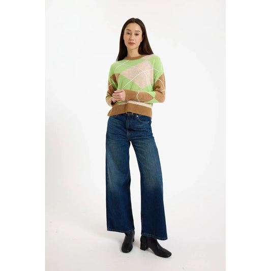 Brodie 100% Cashmere Argyle Crew in Chestnut