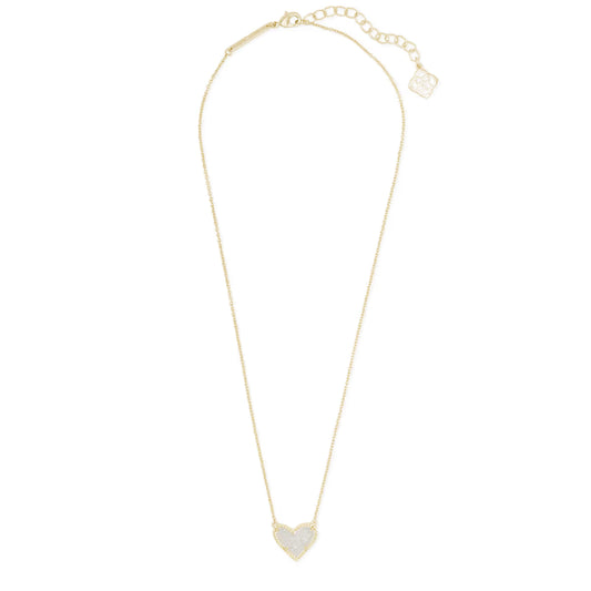 Kendra Scott Ari Heart Gold Pendant Necklace Irredescent Drusy