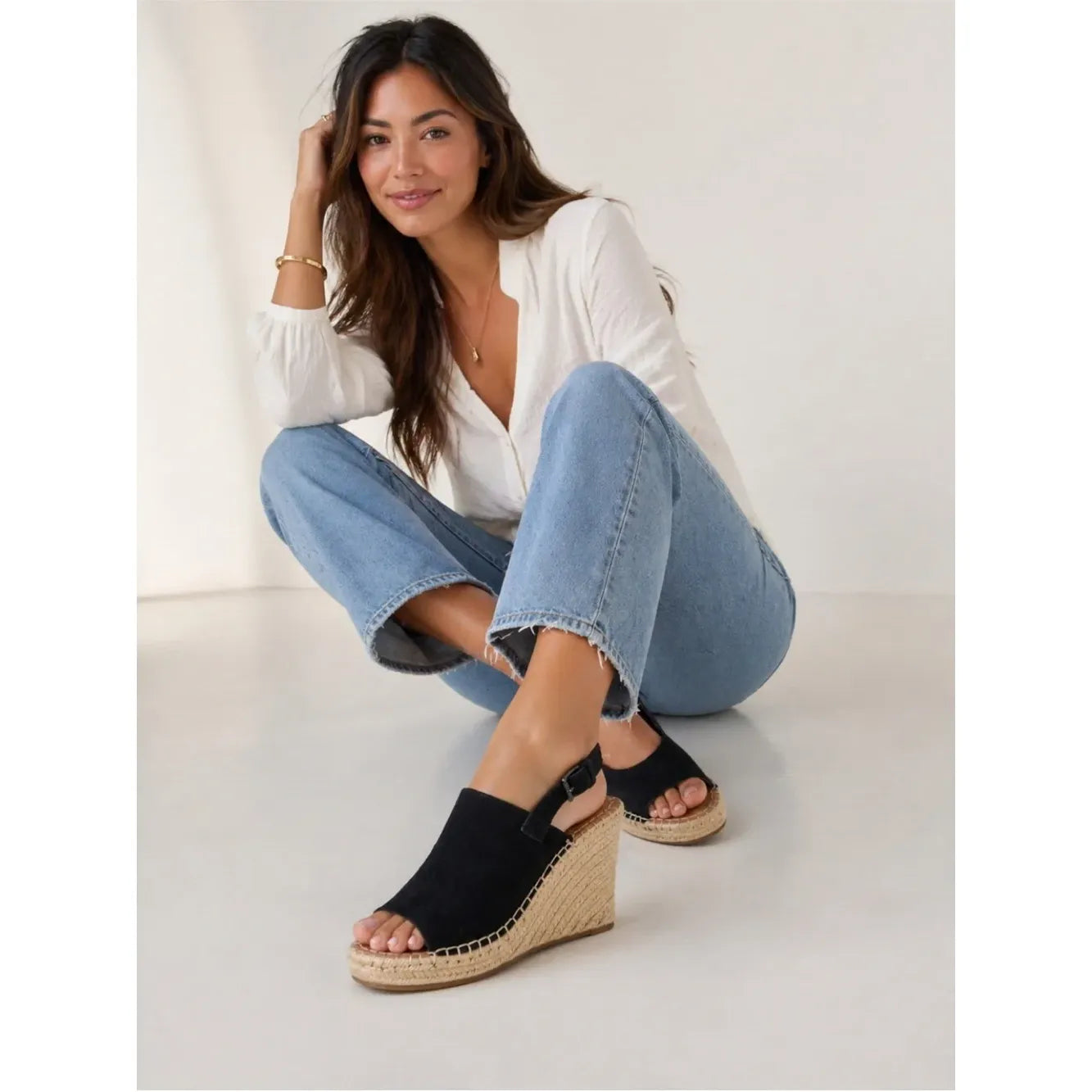 TOMS Monica Suede Wedge Heel in Black