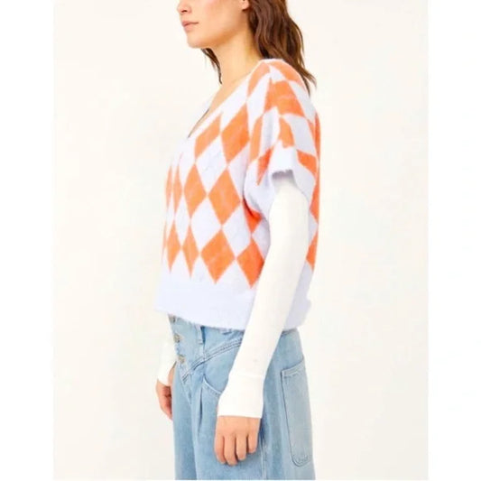 Free People Through The Motions Vest in Peri Ice Combo Argyle