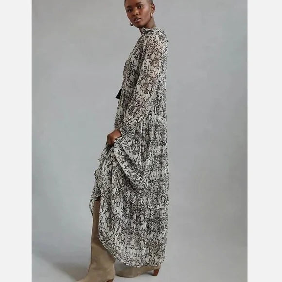 Anthropologie Marais Chiffon Maxi Dress in Black and White