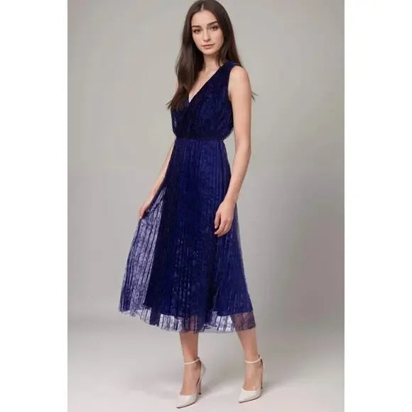 Johnny Was Jade Blue Clario Pleated Midi Dress