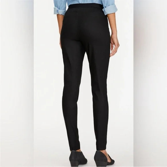 Eileen Fisher Black Coated Organic Cotton Stretchy Pull On Leggings Pants