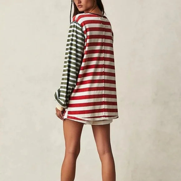 Free People Sawyer Stripe Tee in Kelp and Sienna