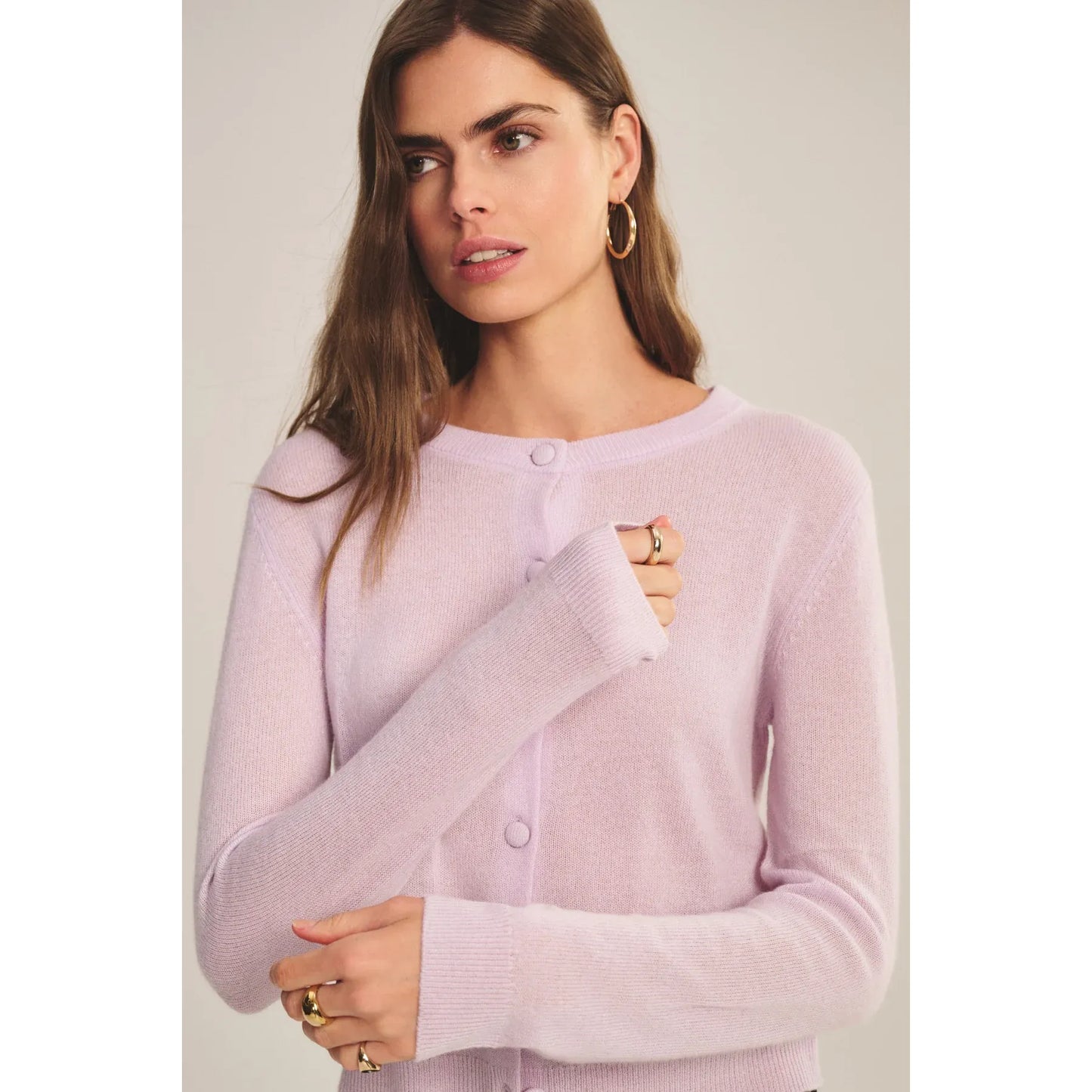 Velvet by Graham and Spencer Nolie Cashmere Button Down Cardigan in Lilac