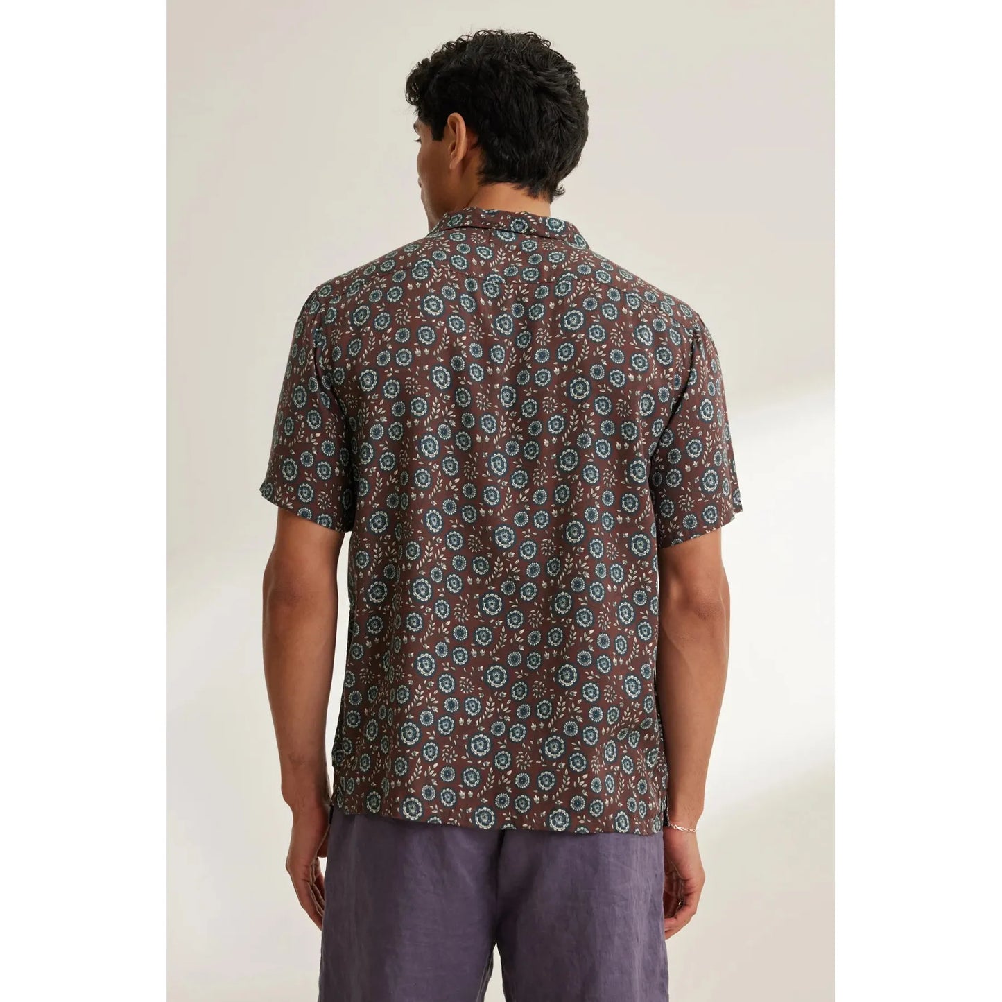 Velvetmen Emilio Printed Modal Button Up Shirt in Cocoa