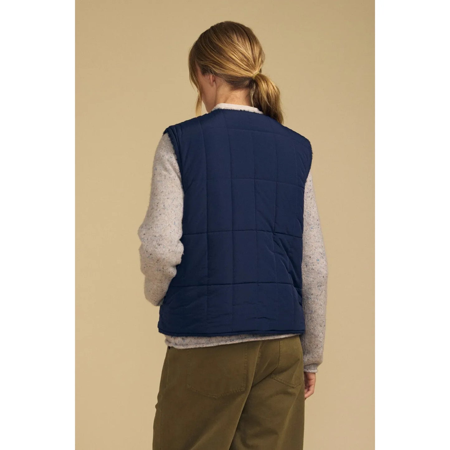 Velvet Onyx Reversible Vest in Navy/Faux Sherpa