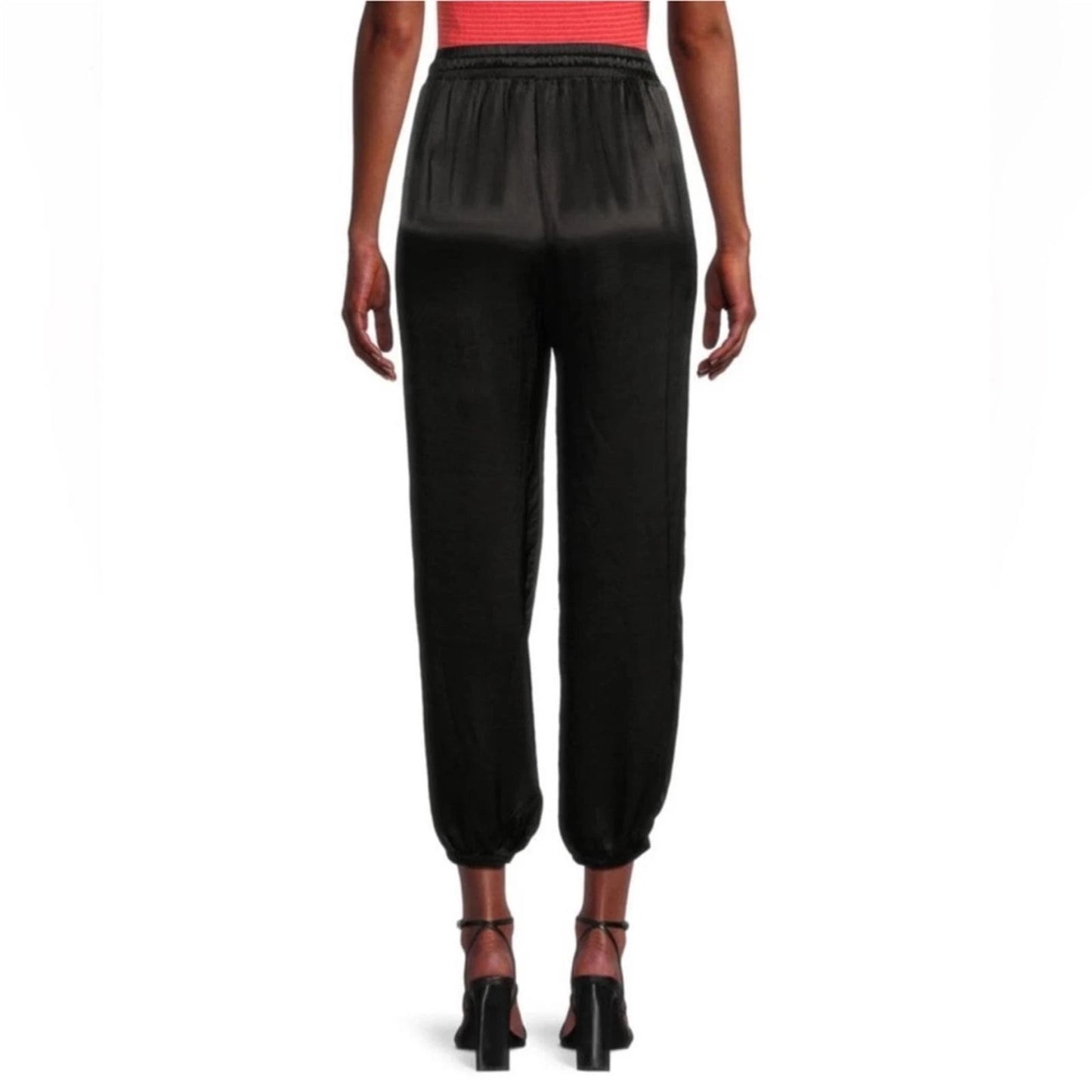 Nation LTD Black Satin Cropped Leg Joggers with Drawstring