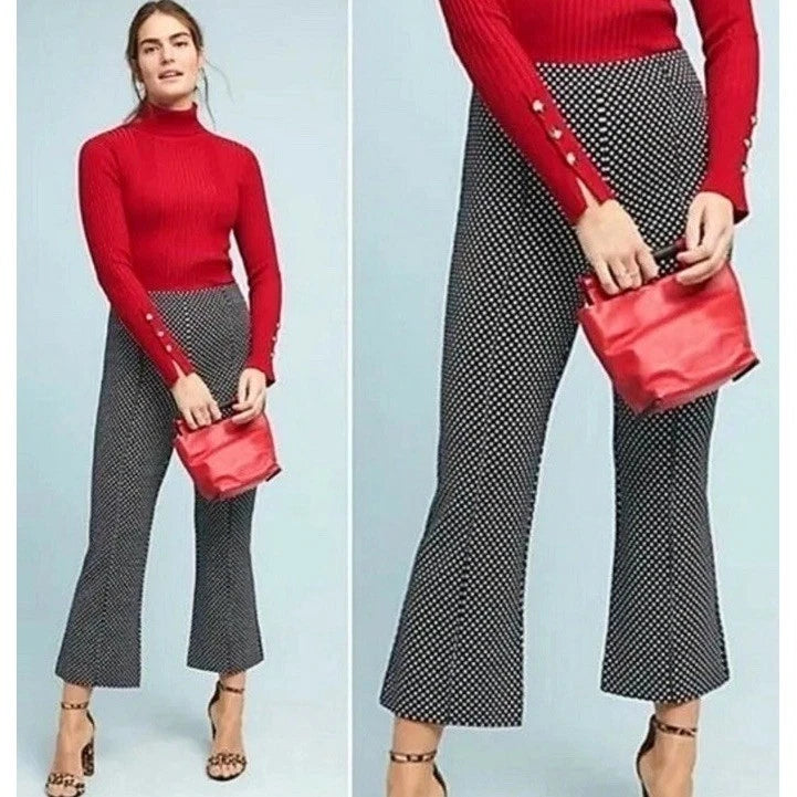 Anthropologie Black The Essential Crop Pants Flare Diamond Print Y2K Trouser