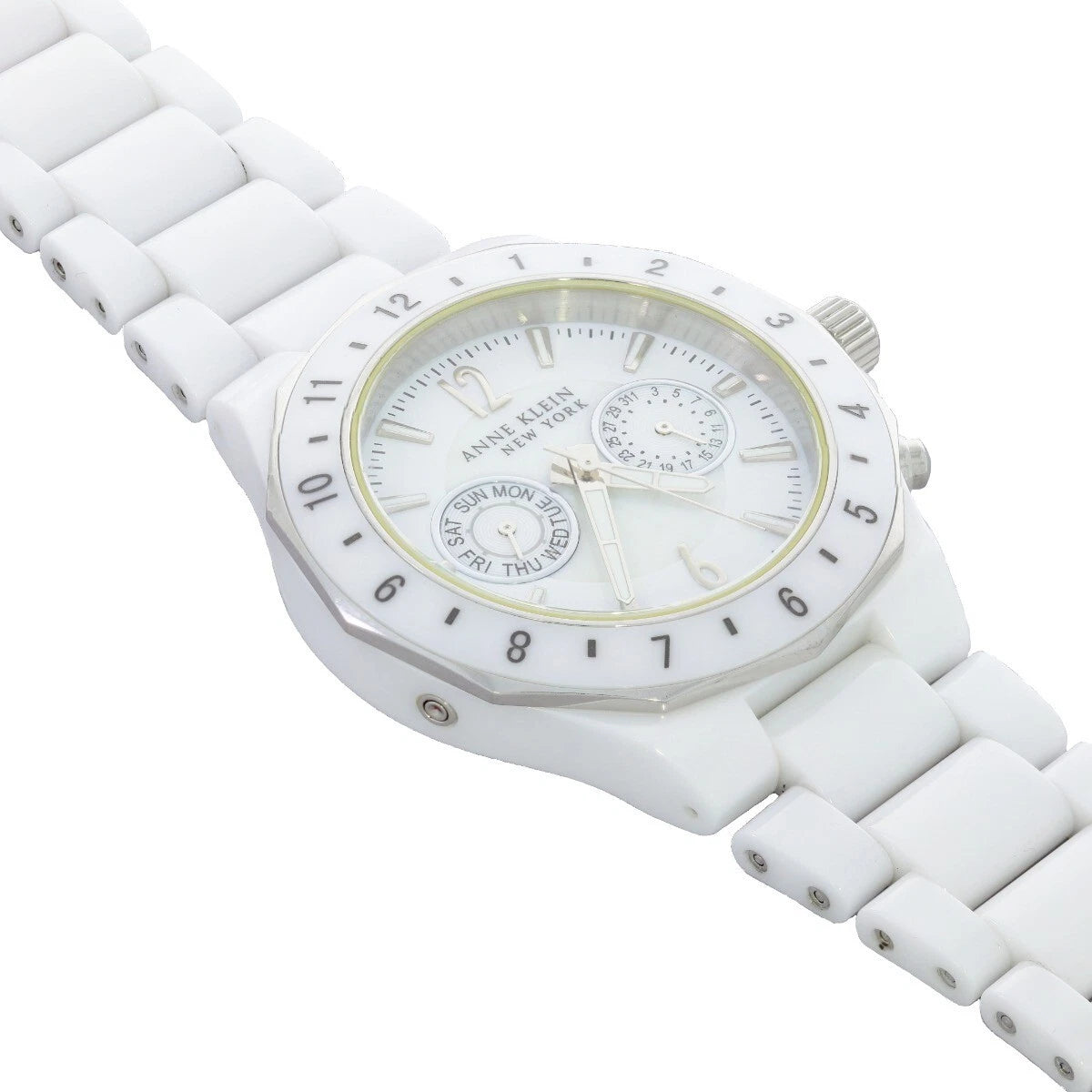 Anne Klein Watch White Ceramic Day & Date Ladies