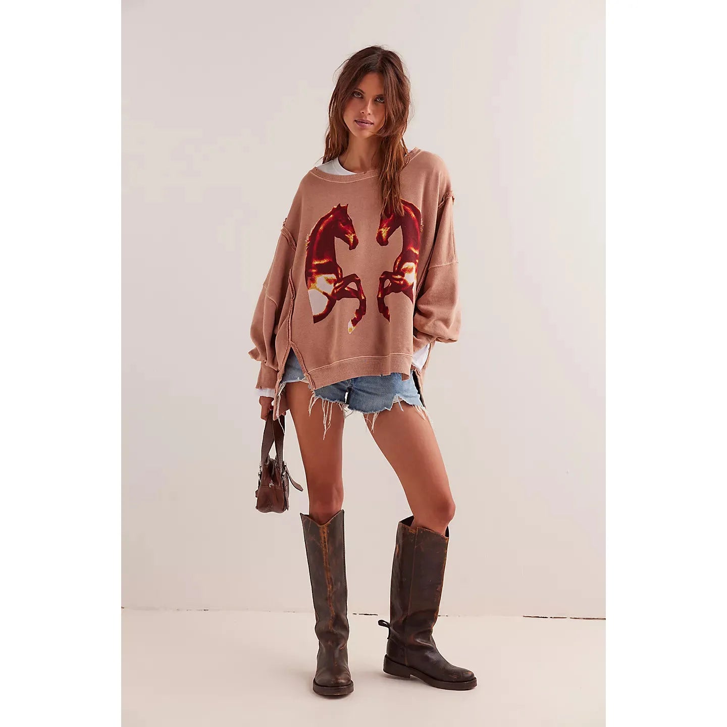 Free People We The Free Graphic Camden Pullover in Mirrored Horses