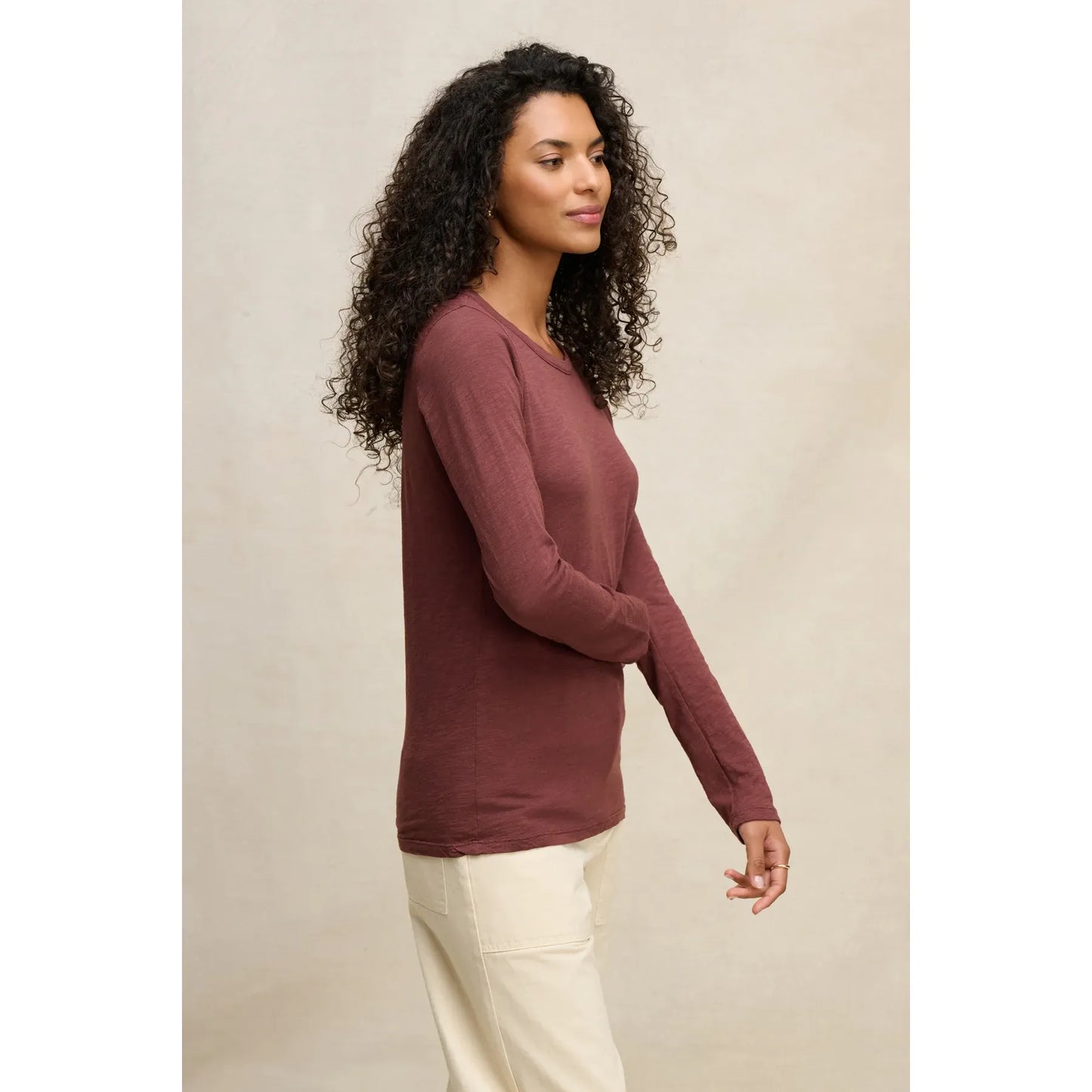 Velvet by Graham & Spencer Lizzie Cotton Slub Long Sleeve Tee in Henna