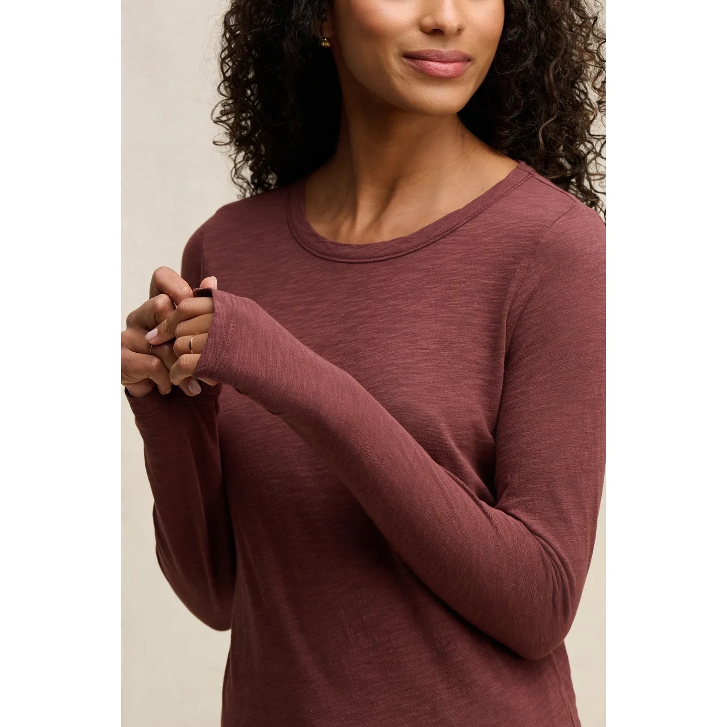Velvet by Graham & Spencer Lizzie Cotton Slub Long Sleeve Tee in Henna