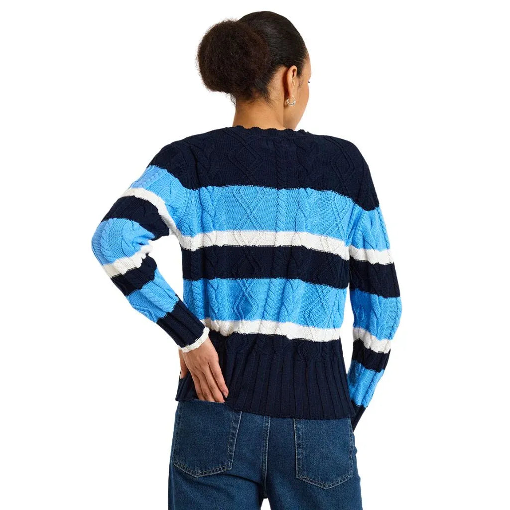 Wispr by Brodie Cora Cable Stripe Crew in Navy