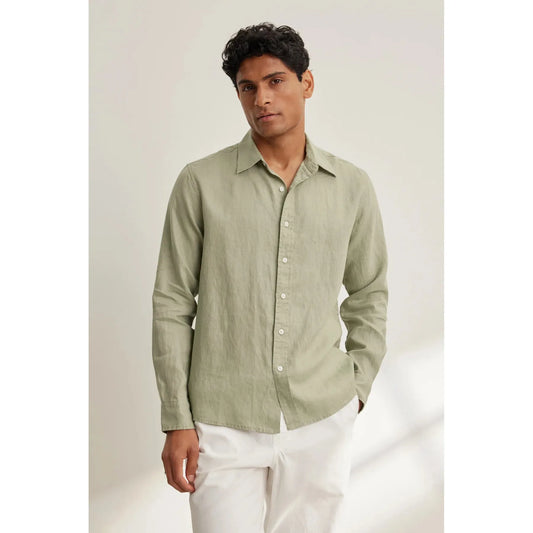 Velvetmen Caruso Linen Button Up in Celery