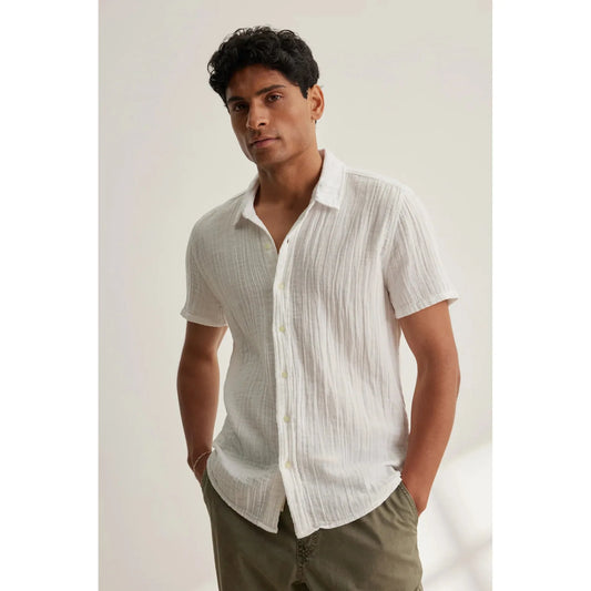 Velvetmen Christian Cotton Gauze Button Up Shirt in White