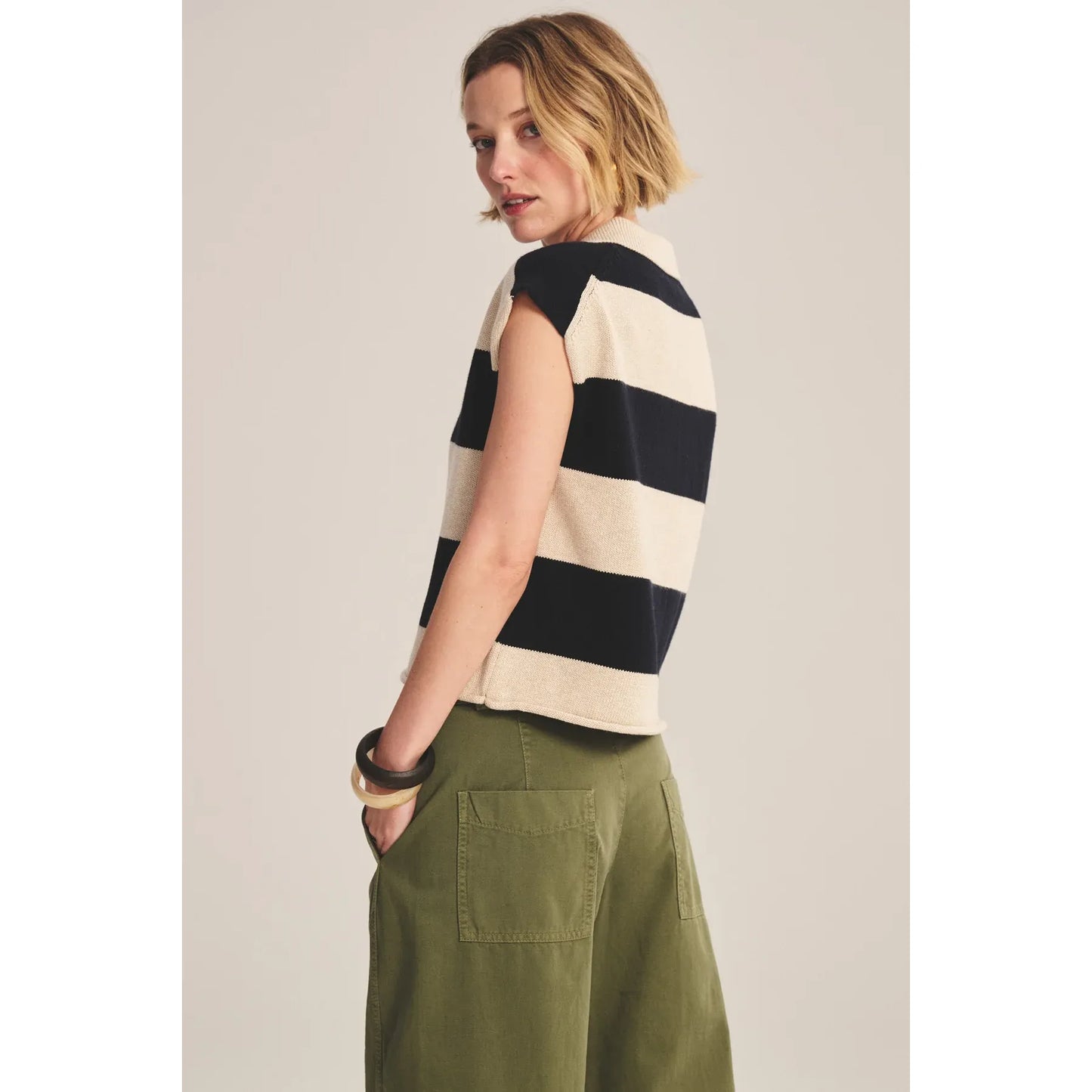 Velvet by Graham & Spencer Zoella Sweater Polo in Oat/Navy