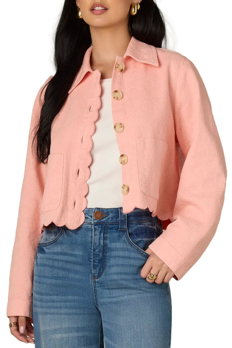 Wit & Wisdom Scallop Detail Cotton Crop Jacket in Papaya