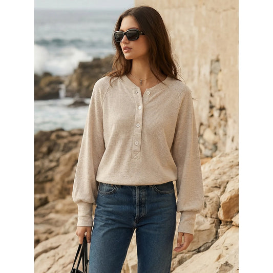 Fifteen Twenty Mara Henley Top in Oatmeal