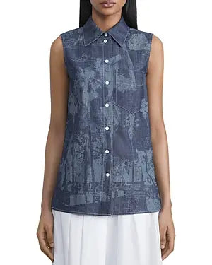 Lafayette 148 Cotton Sleeveless Button Front Shirt