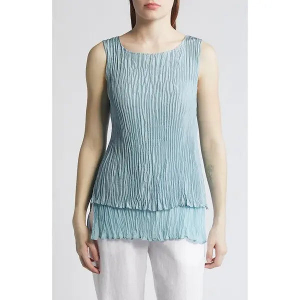 Eileen Fisher Crinkled Silk Reversible Sleeveless Top