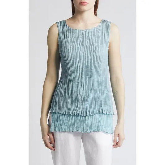 Eileen Fisher Crinkled Silk Reversible Sleeveless Top