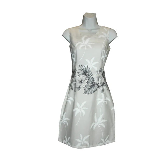 Ky's Vintage Hibiscus Short Hawaiian Tank Dress Made In Hawaii in White/Grey