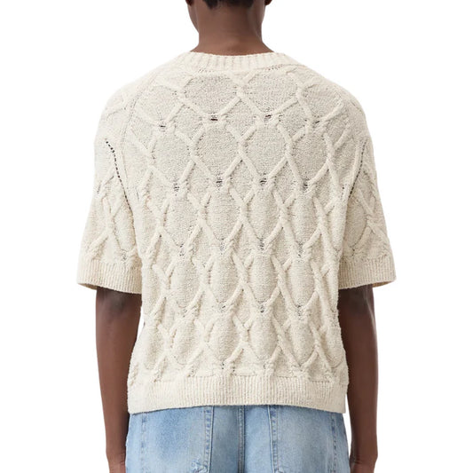 Closed Short-Sleeved Knitted Jumper in Dune Beige
