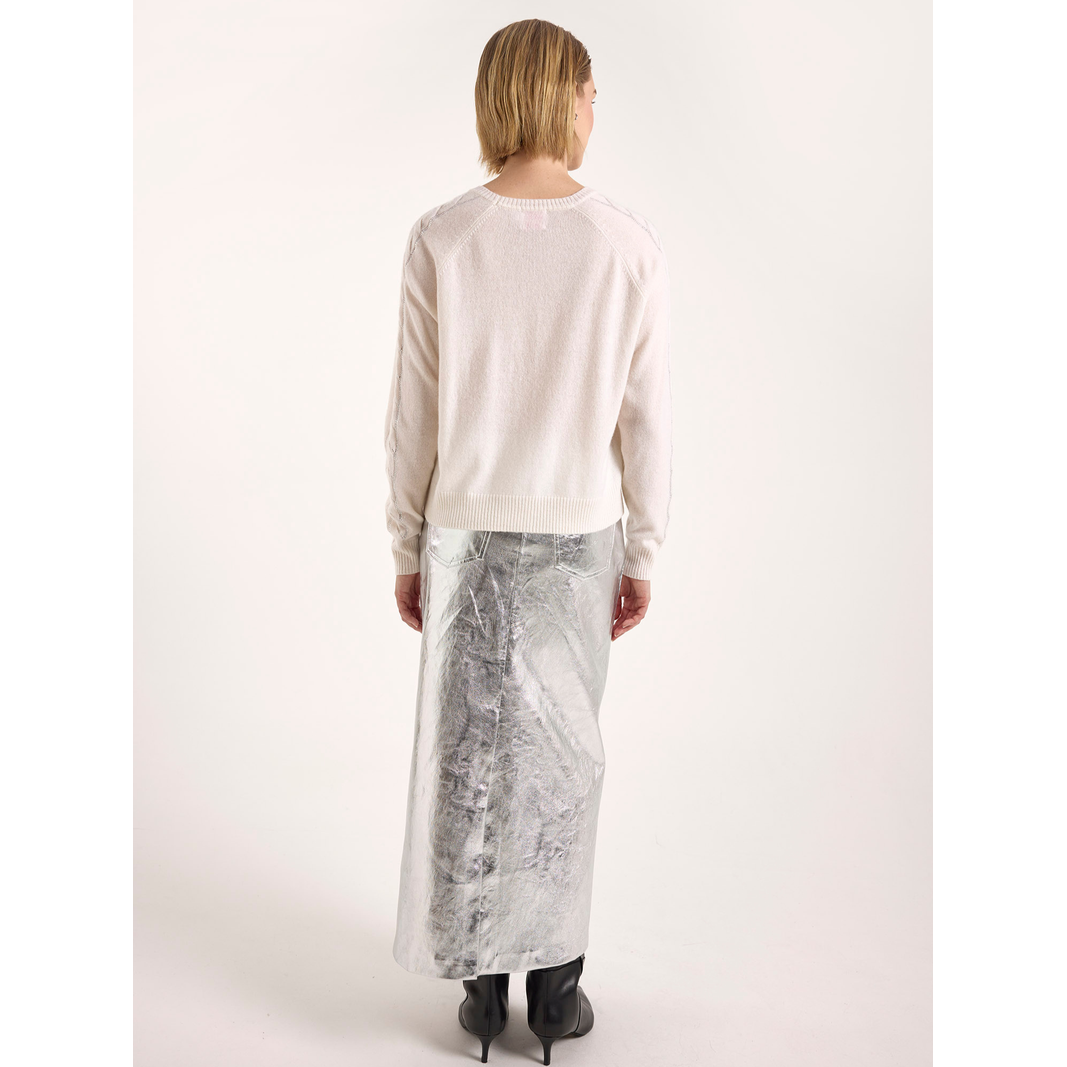 Brodie 100% Cashmere Crystal Cable Sleeve Cashmere Jumper in Organic White