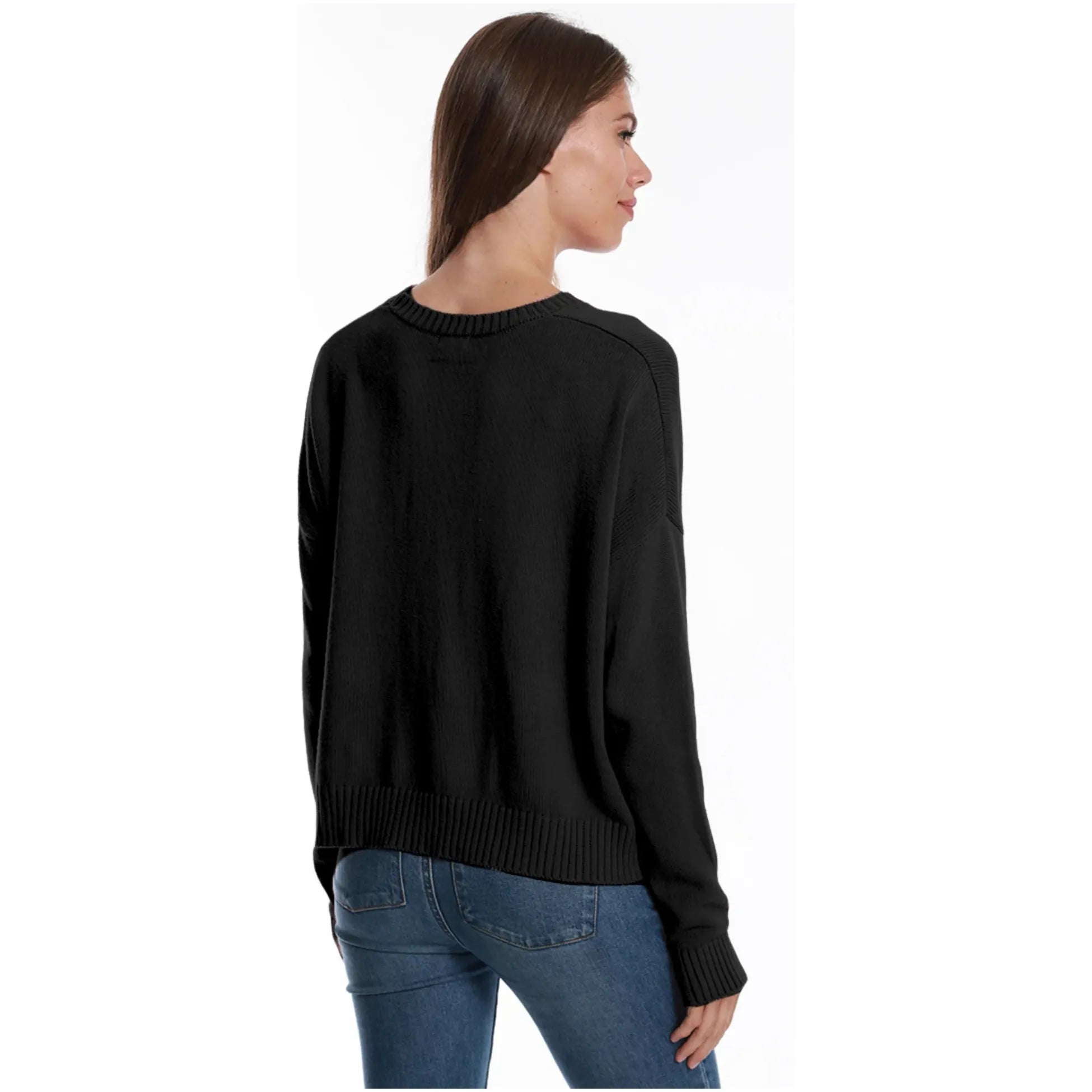 Minnie Rose Cotton Cashmere Boxy Crew Neck Top in Black 8932