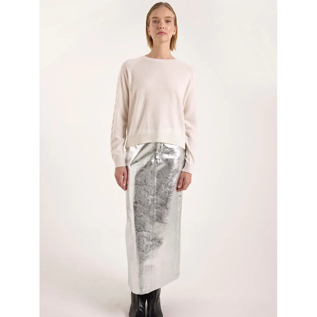 Brodie 100% Cashmere Crystal Cable Sleeve Cashmere Jumper in Organic White