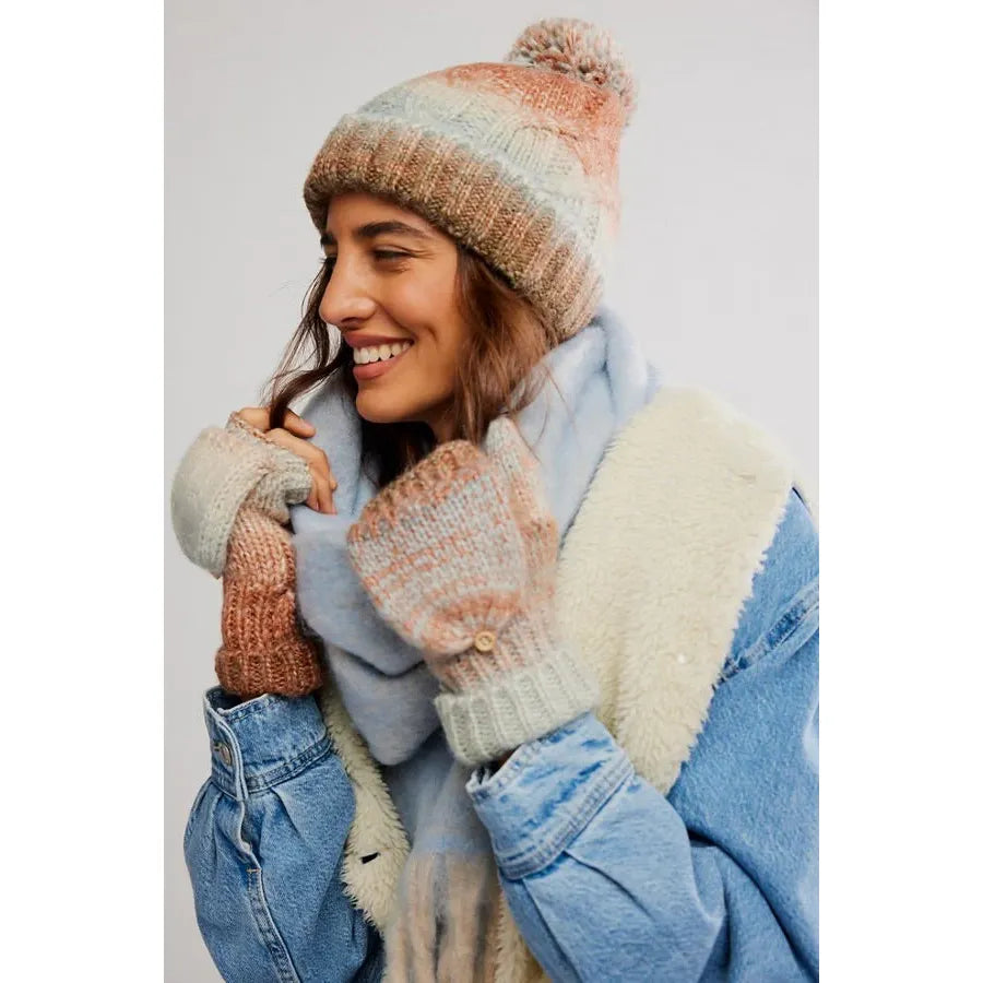 Free People Rainbow Run Hat and Glove Set in Blue Combo