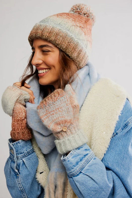 Free People Rainbow Run Hat and Glove Set in Blue Combo