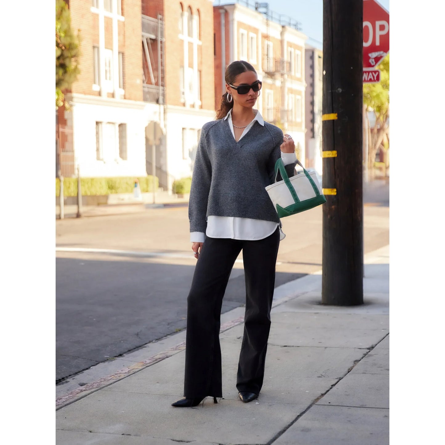 Fifteen Twenty Carrie Mixed Media Sweater in Charcoal