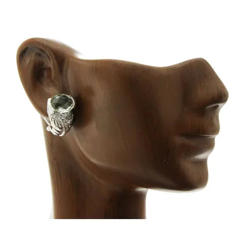 Judith Ripka 925 Sterling Silver Green Quartz & Diamonique Earrings